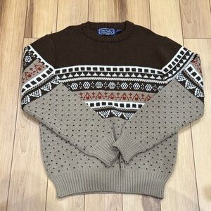 Barnaby Vintage Men's Patterned Crewneck Acrylic Sweater - Brown and Tan